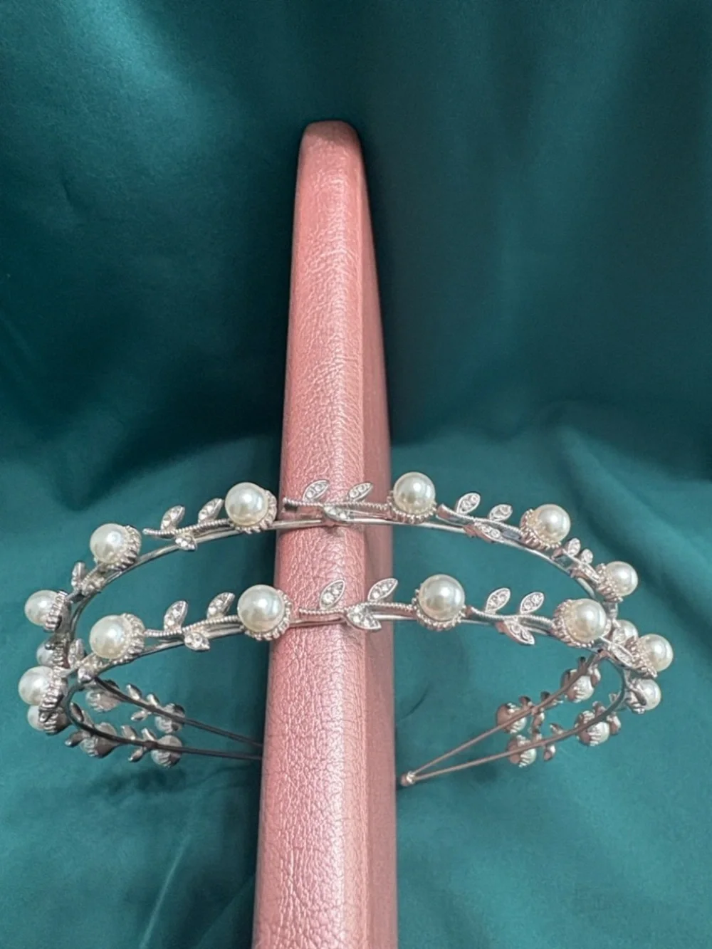 Silver Pearl-Accent Double Row Headband - Women's Hair Accessory - Picture 2 of 4